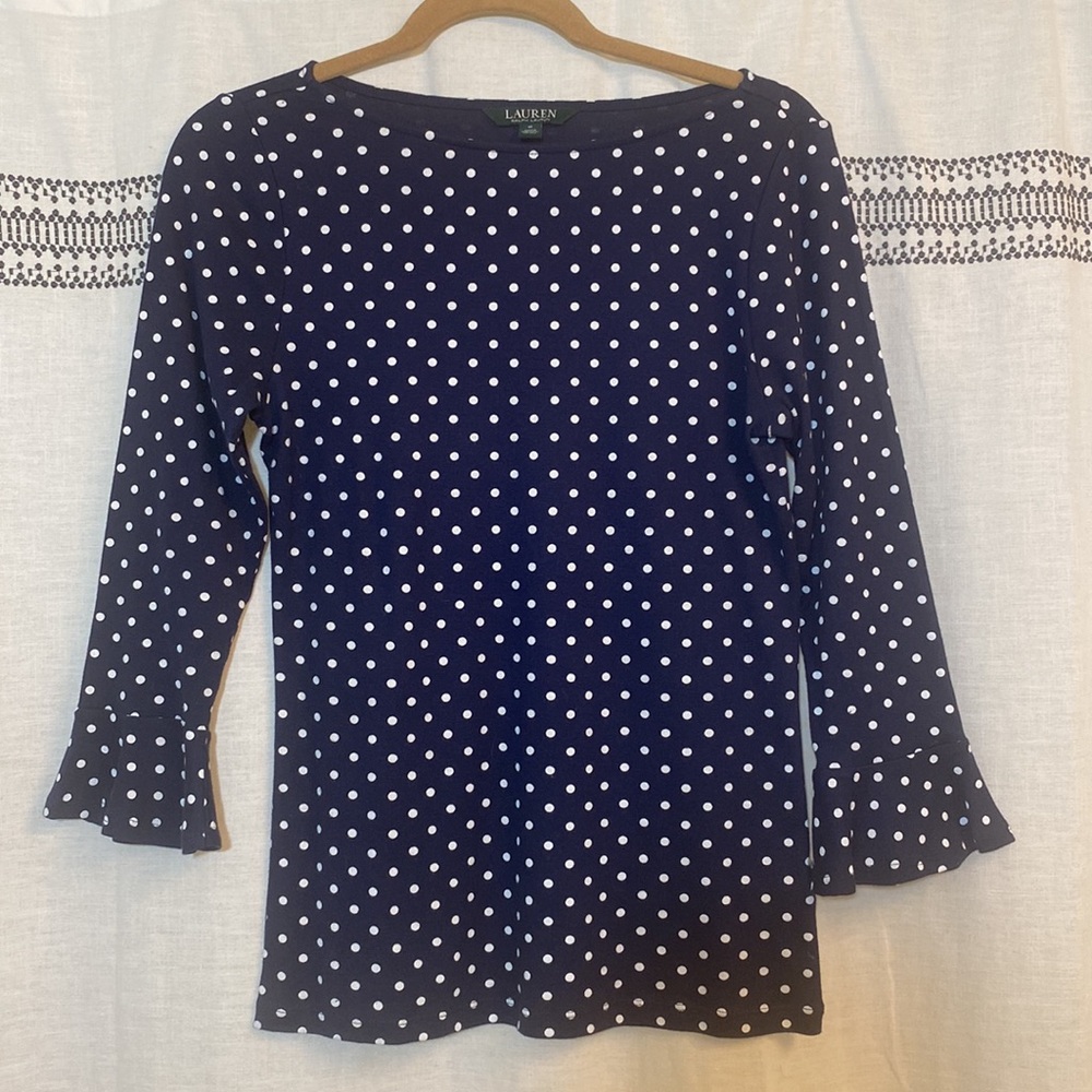 Lauren Ralph Lauren Polka Dot Bell Cuff Boat Neck